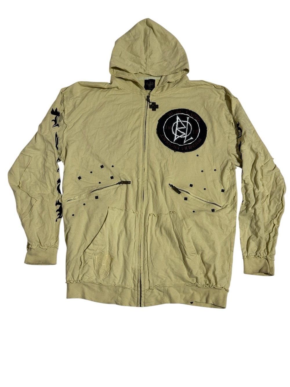 Blac Label Hoodie Urban Hiphop Sweatshirt Distressed Ivory 3X